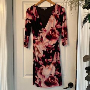 Jennifer Lopez knee length faux wrap dress